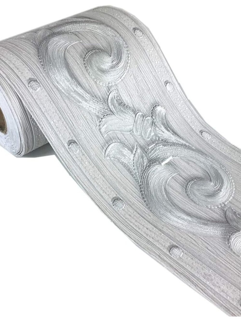 Elegant Silver Grey Floral Molding Wallpaper Border Peel Stick Home Ceiling Deco